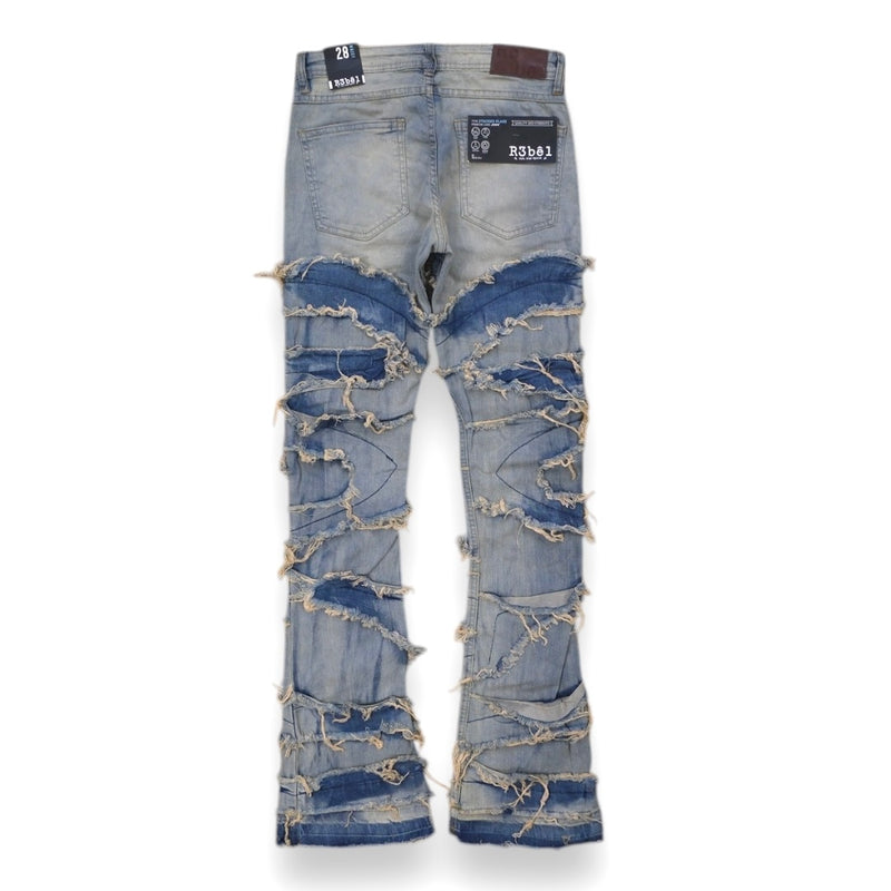 Rebel Denim 'Heavy Rip' Stacked Flared Denim (Md.Indigo ) 642-637