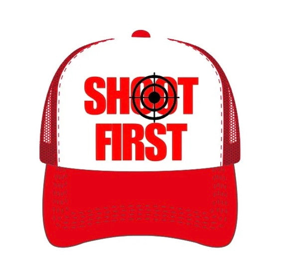 KML 'SHOOT FIRST' Trucker Hat (White/Red)