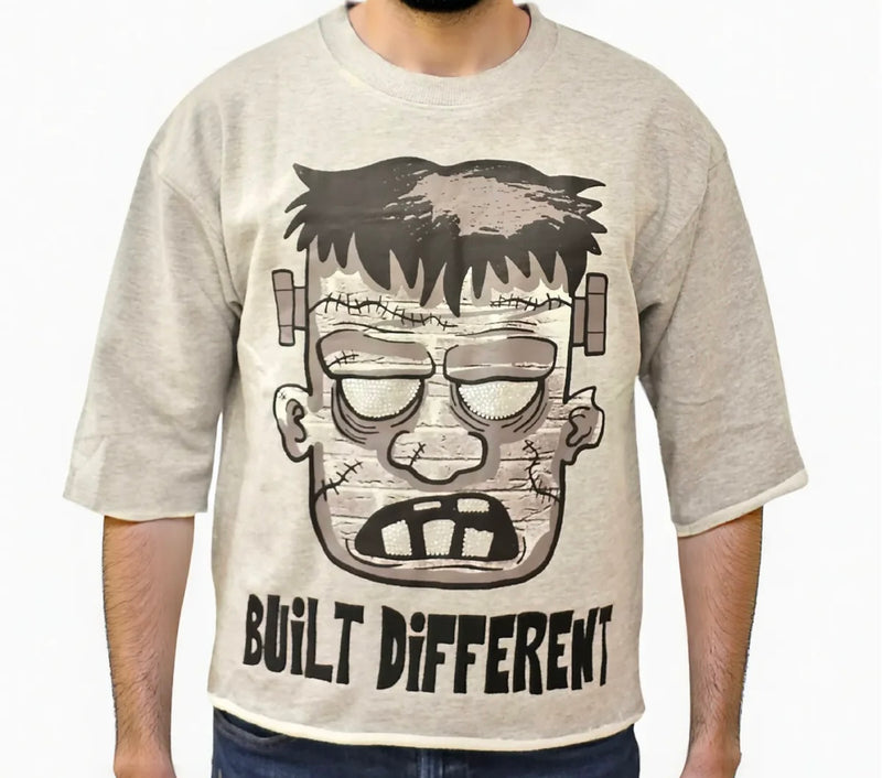 Focus 'Built Different' Cropped T-Shirt (Grey) 80710S - FRESH N FITTED