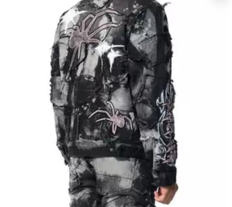 Smoke Rise 'Grindhouse Men's Patchwork' Denim Jacket (Nickel Black) JJ24546