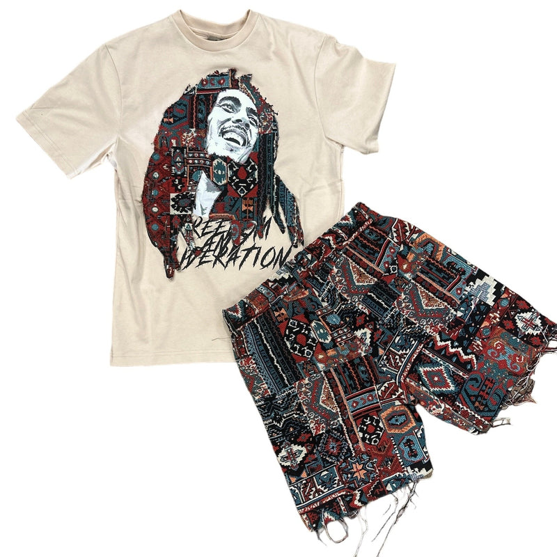 Majestik 'Bob Marley' Jacquard Cut & Sew T-Shirt (Beige)