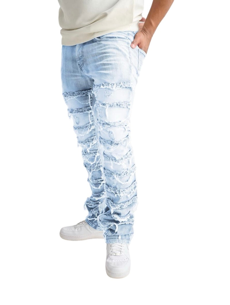 Spark Stretch Distressed Stack Denim (Light Blue) S3016