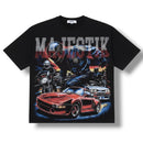 Black cropped t-shirt with cars and motorcycles. By Fresh N Fitted.