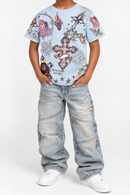 Black Pike Kids 'Angels & Crosses' T-Shirt In Lt Blue