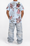 Black Pike Kids 'Angels & Crosses' T-Shirt In Lt Blue