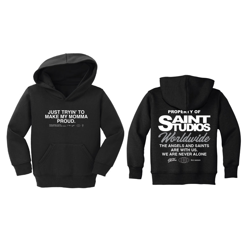 Saint Studio Kids 'Momma' Fleece Pullover Hoodie (Black)