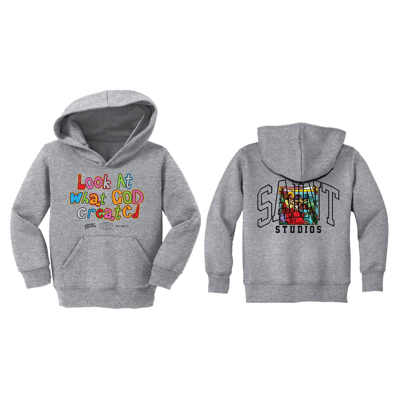 Saint Studio Kids 'God Created' Fleece Pullover Hoodie (Grey)