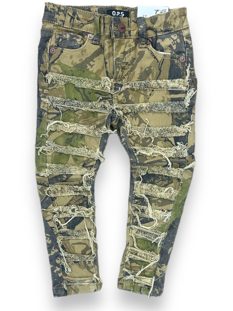 Ops Kids 'Frayed'Taped Trim Denim - OPS1716-Timber Camo - Fresh N Fitted Inc