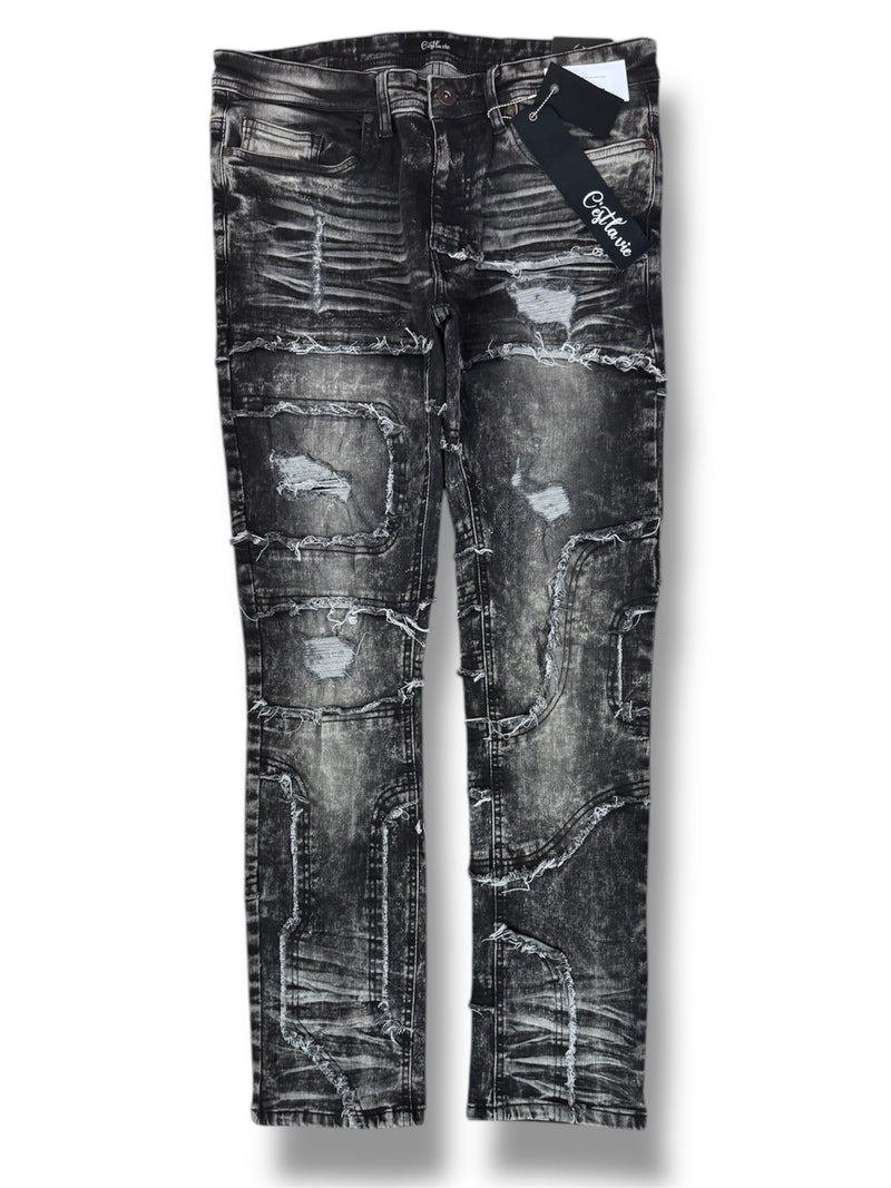 C'est La Vie 'Symmetrical Panel' Slim Denim (Black Wash) CV1001 - FRESH N FITTED