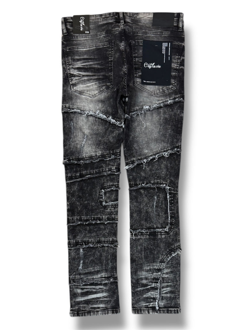 C'est La Vie 'Symmetrical Panel' Slim Denim (Black Wash) CV1001 - FRESH N FITTED