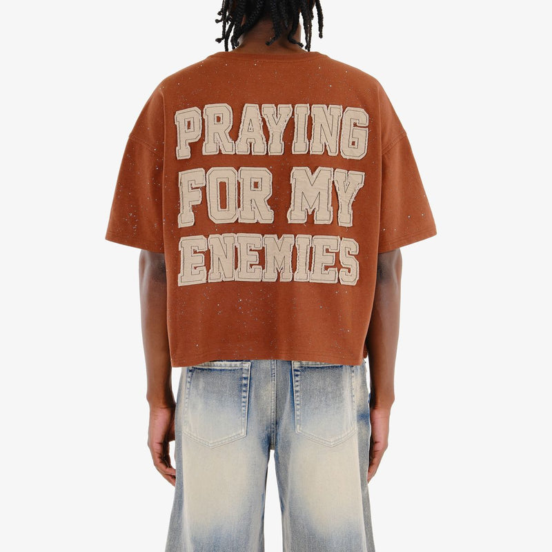 Copper Rivet 'Pray For My Enemies' Oversize Crop T-Shirt (Brown) 511025 - FRESH N FITTED