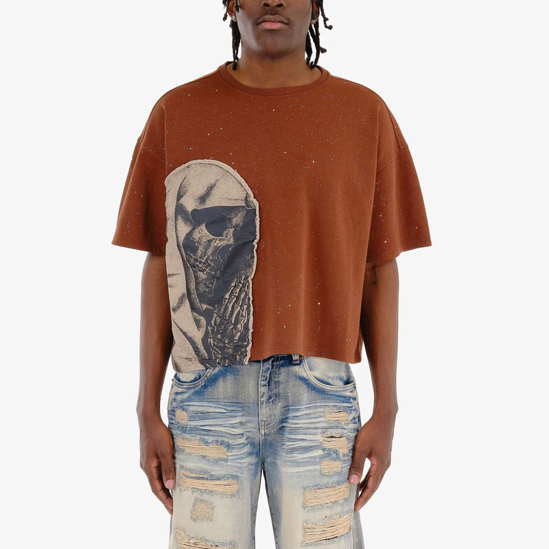 Copper Rivet 'Pray For My Enemies' Oversize Crop T-Shirt (Brown) 511025 - FRESH N FITTED