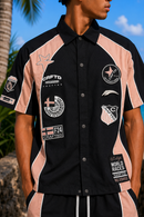 Crafted Nylon Track Suit Button Up In Black