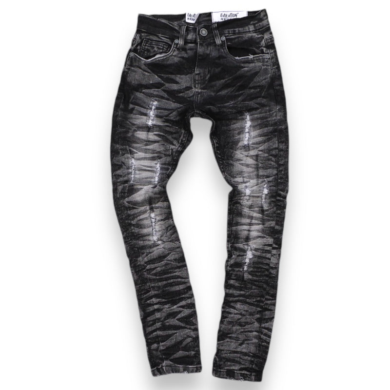 Evolution Kids 'Wild Tiger' Distressed Ripple Denim (Washed Black) EV-33319K