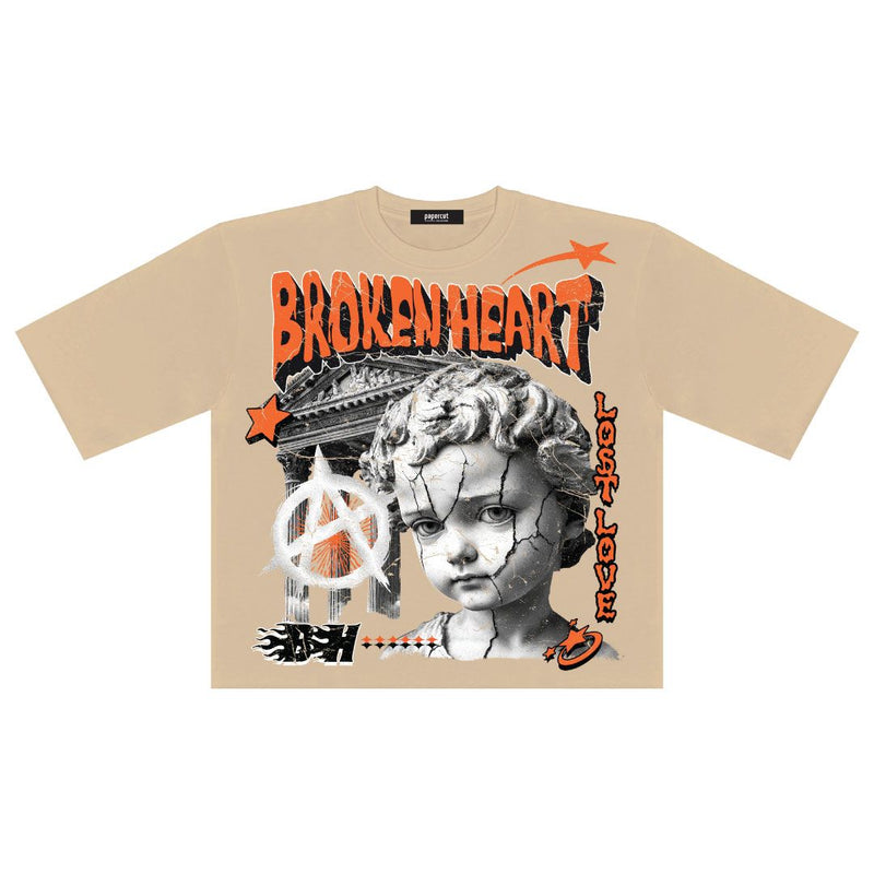 Papercut 'Broken Heart' Oversized Cropped T-Shirt (Mocha) - FRESH N FITTED