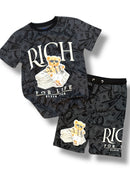 Black Pike Kids 'Rich For Life' T-Shirt/Short Set (Black) SB1507SK - FRESH N FITTED