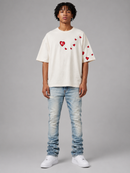 Red Letters "Love Letters" Slightly Oversized T-Shirt in Cream
