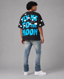 Red Letters "Fly Me To The Moon" Slightly Oversized T-Shirt in Black