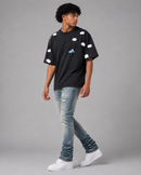 Red Letters "Fly Me To The Moon" Slightly Oversized T-Shirt in Black