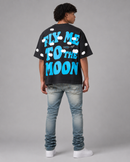Red Letters "Fly Me To The Moon" Slightly Oversized T-Shirt in Black
