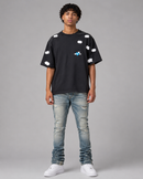 Red Letters "Fly Me To The Moon" Slightly Oversized T-Shirt in Black