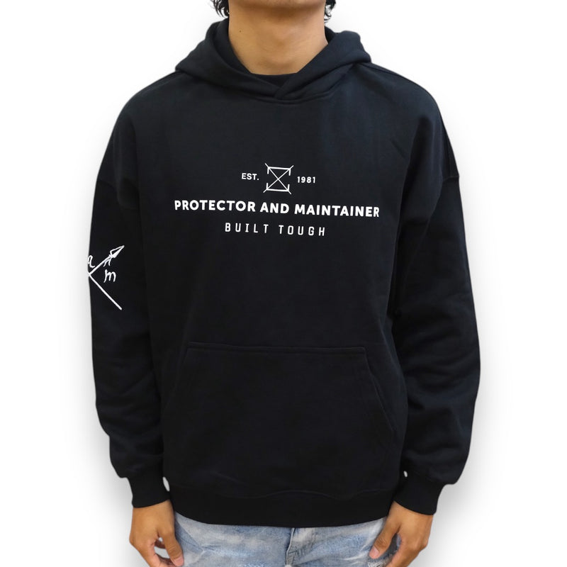 Protector and Maintainer 'Built Tough' French Terry Pullover Hoodie (Black/White)