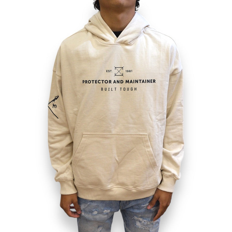 Protector and Maintainer 'Built Tough' French Terry Pullover Hoodie (Cream/Black)