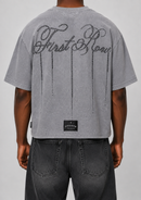 First Row ‘Shadow Worship’ Silver Requiem Crop T-Shirt in Light Grey