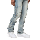Smoke Rise 'Eyelet' Stacked Flare Cargo (Parsons Blue) JP25543 - FRESH N FITTED