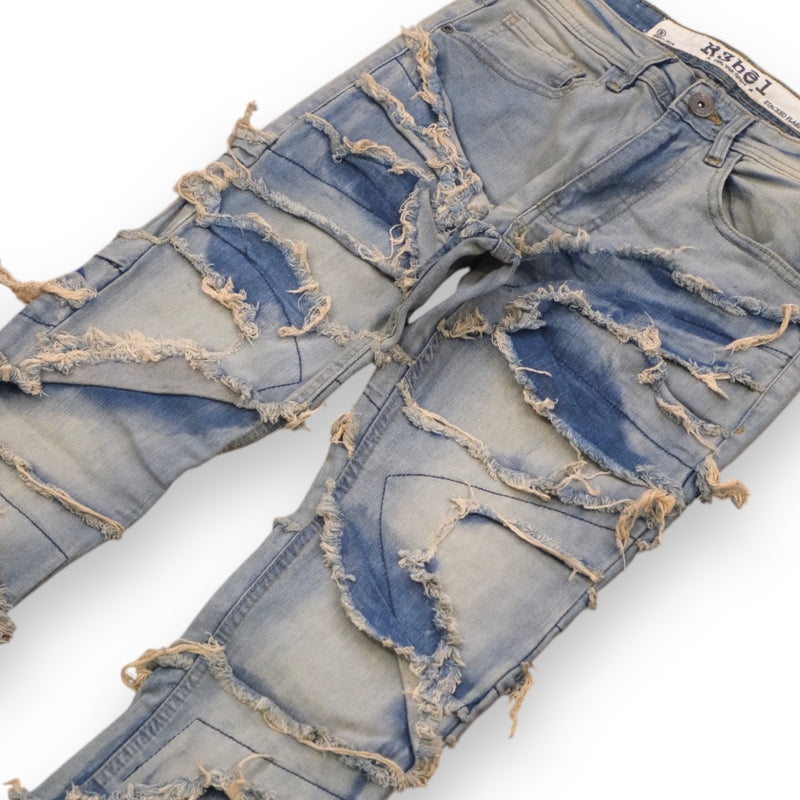 Rebel Denim 'Heavy Rip' Stacked Flared Denim (Md.Indigo ) 642-637