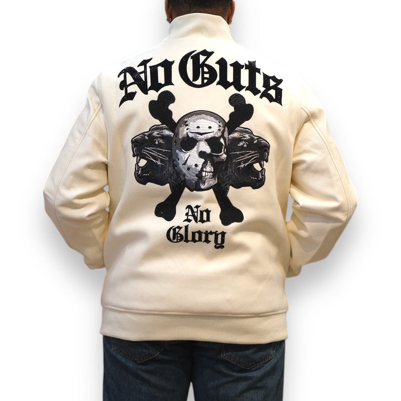 Roku Studio 'No Guts No Glory' Rhinestone Varsity Jacket (Eggshell)