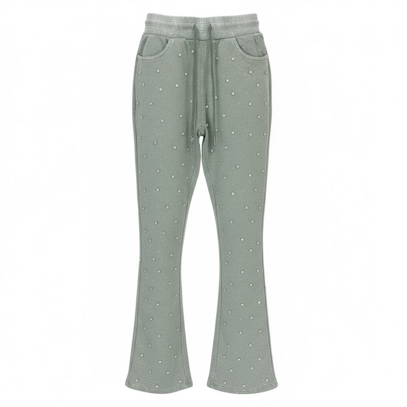 Rebel Denim 'Diamond' Fleece Stack Flared Sweat Pants (Sage) 652-455 - FRESH N FITTED