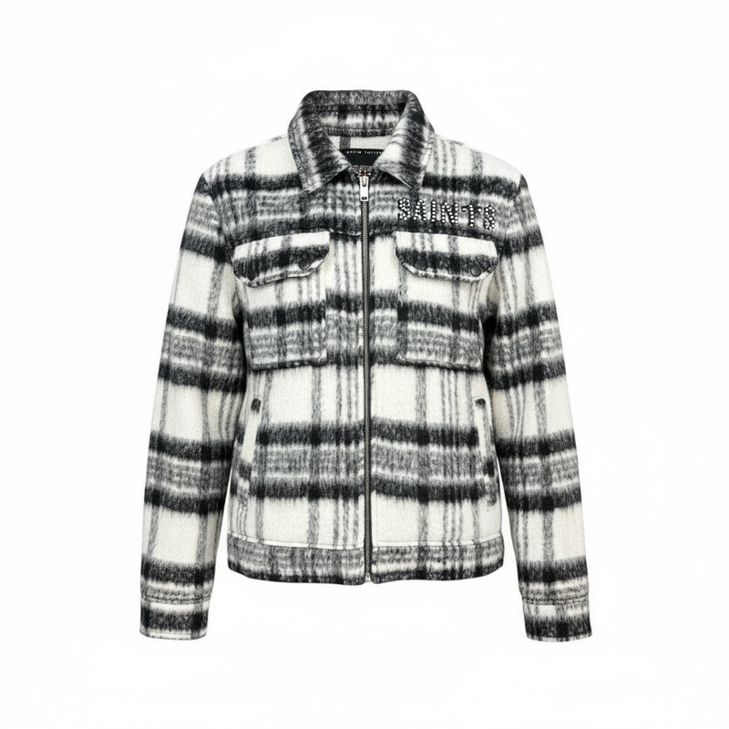 Copper Rivet Brushed Flannel Jacket With Pearl Embroidery(Black) 535001 - FRESH N FITTED