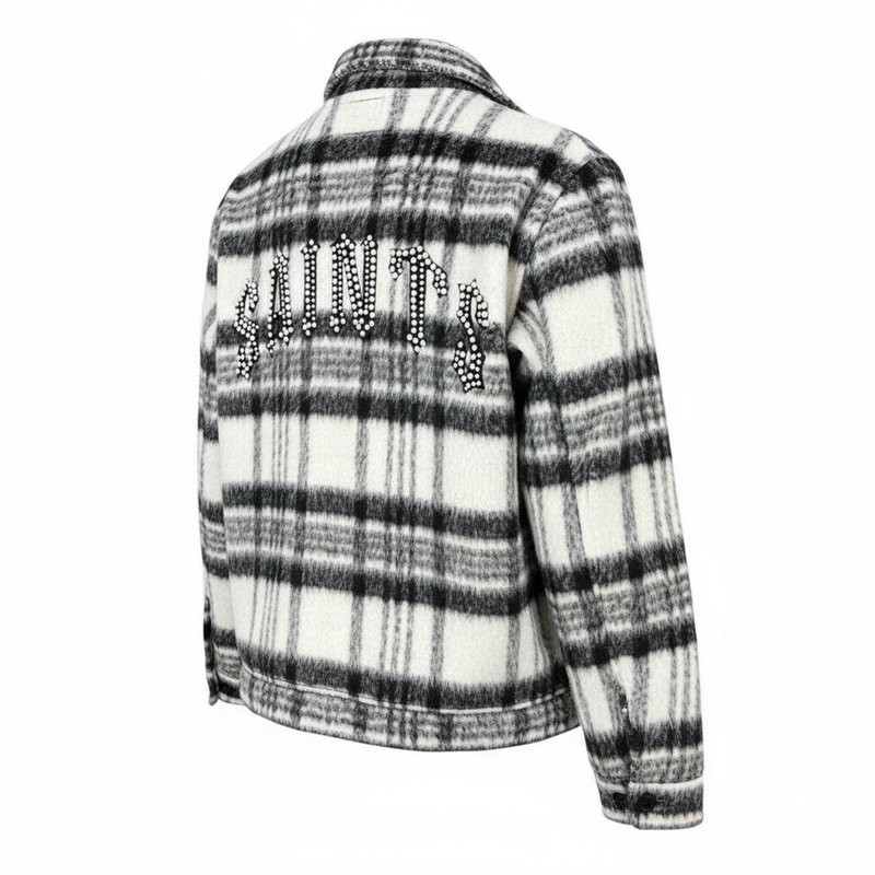 Copper Rivet Brushed Flannel Jacket With Pearl Embroidery(Black) 535001 - FRESH N FITTED