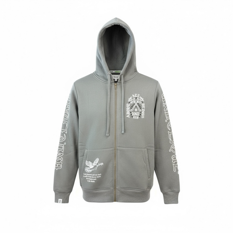 Highly Undrtd 'Above All' Rhinestone Zip-Up Hoodie (Grey) UF5604 - FRESH N FITTED