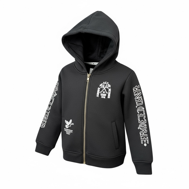 Highly Undrtd Kids 'Above All' Rhinestone Zip Up Hoodie (Black) UF5604K - FRESH N FITTED
