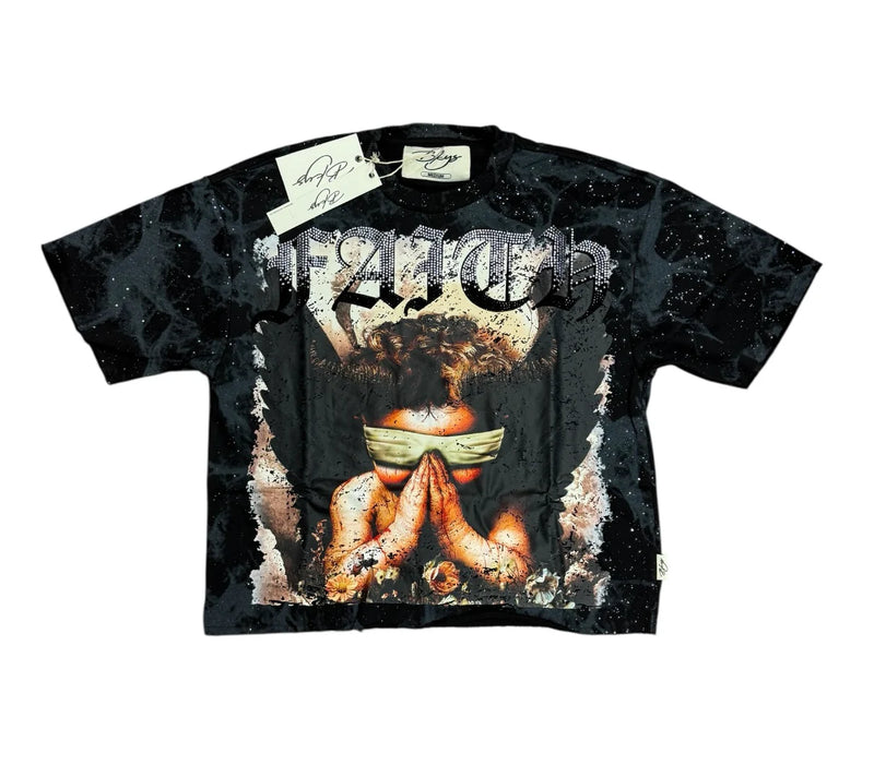 BKYS 'Faith' Cropped Rhinestone T-Shirt (Black) T13857 - FRESH N FITTED