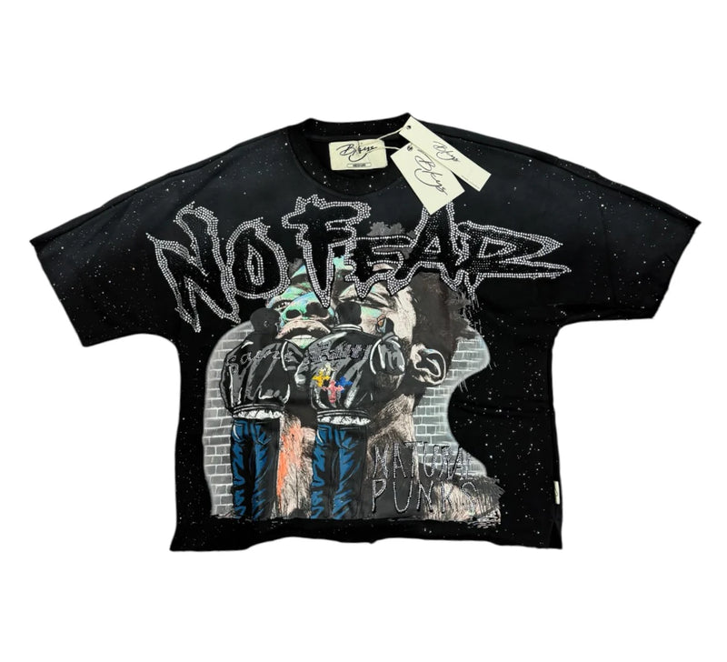 BKYS 'No Fear' Cropped Rhinestone T-Shirt (Black) T1385 - FRESH N FITTED
