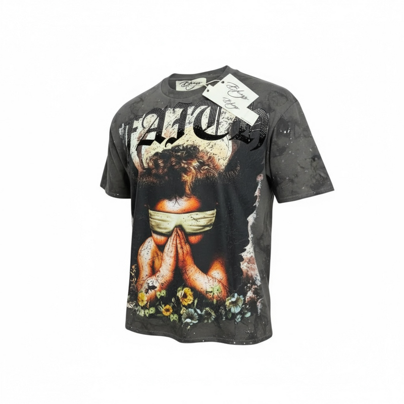 BKYS 'Faith' Cropped Rhinestone T-Shirt (Grey) T13857 - FRESH N FITTED