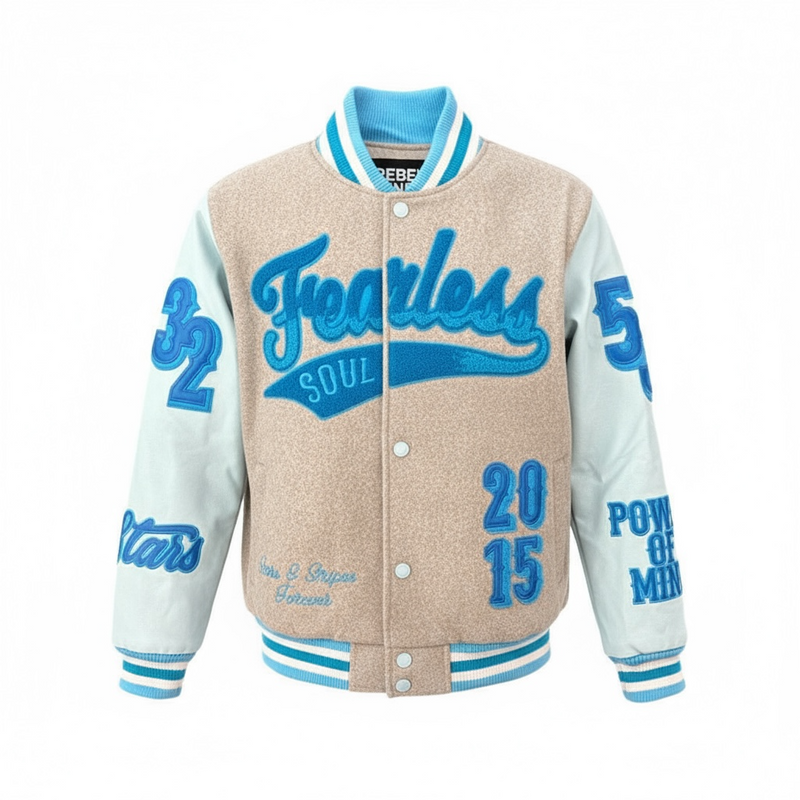 Rebel Minds Kids 'Fearless Soul' Melton Varsity Jacket (H.Grey) 852-B561 - FRESH N FITTED