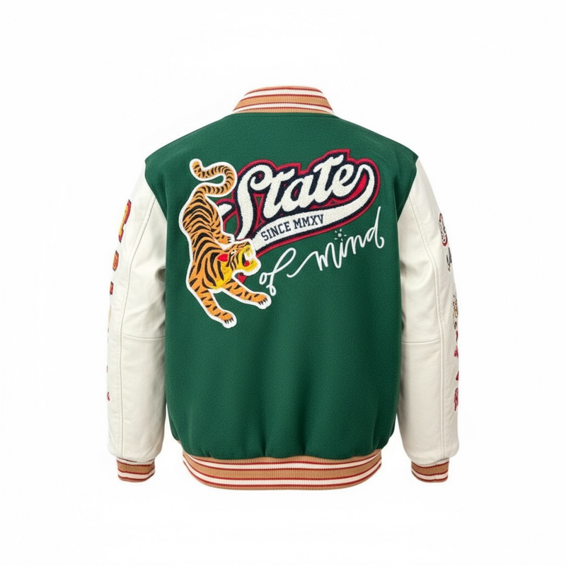 Rebel Minds Kids 'State Of Mind' Melton Varsity Jacket (H.Green) 852-B562 - FRESH N FITTED