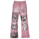 Rare Peace 'Mad World' Rhinestone Flared Sweatpants (Dust Pink) RP5043