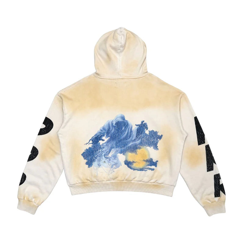 Rare Peace 'Never Mind' Oversized Rhinestone Cropped Hoodie (Ecru) RK5038