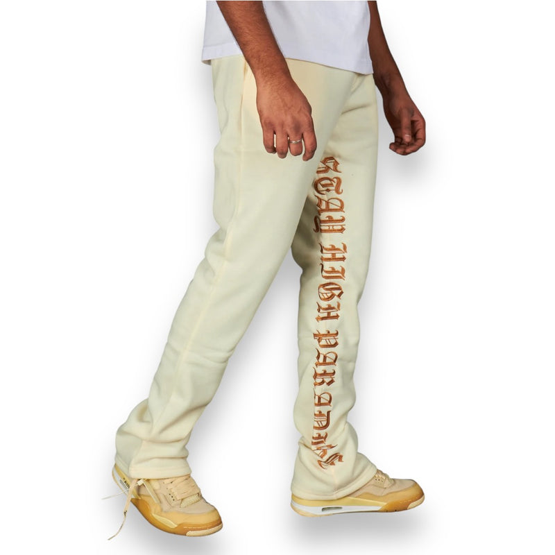 Rebel Minds 'Stay High' Stacked Fleeced Sweat Pants (Cream) 100-491