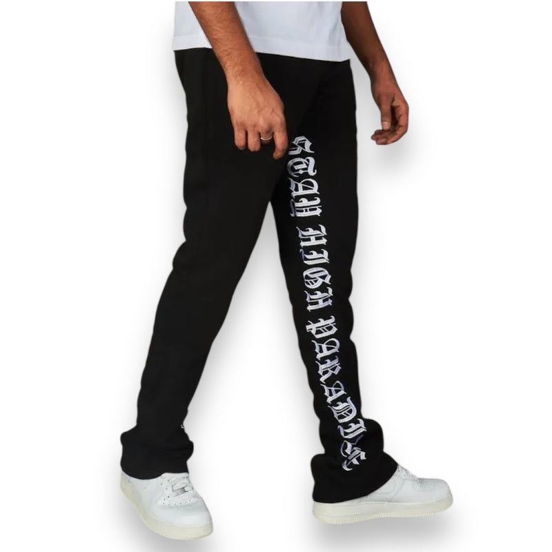 Rebel Minds 'Stay High' Stacked Fleeced Sweat Pants (Black) 100-491