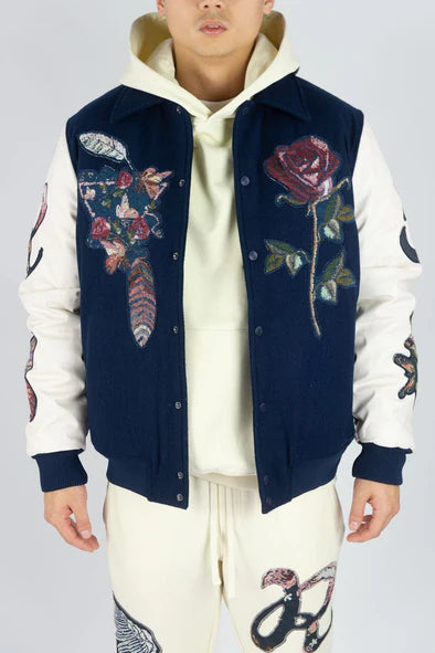 Rebel Denim 'Tapestry Flower' Varsity Jacket (DK. Royal) 642-552