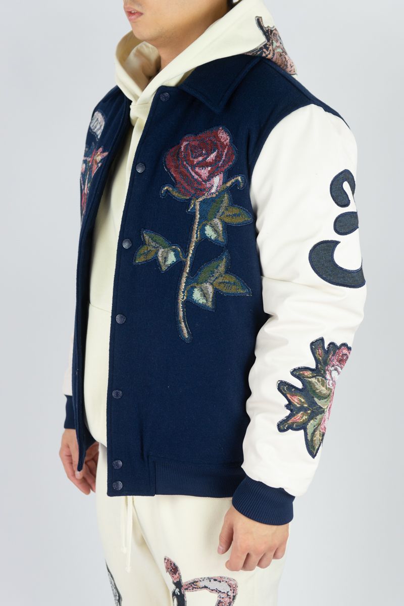 Rebel Denim 'Tapestry Flower' Varsity Jacket (DK. Royal) 642-552