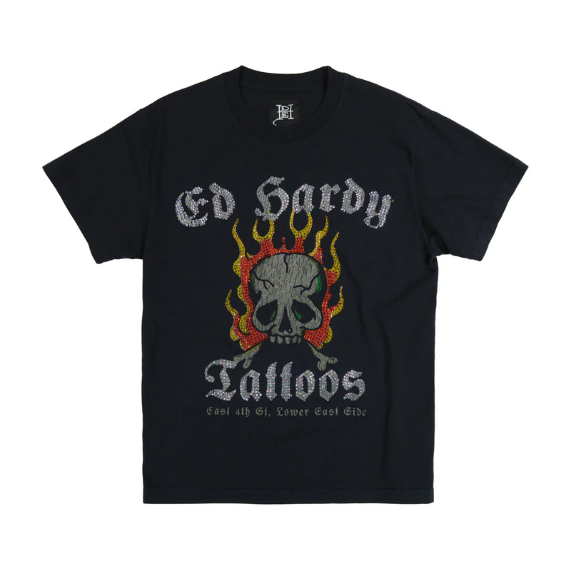 Ed Hardy 'Fire Skull' T-Shirt (Vintage Black) BAOM1102-1