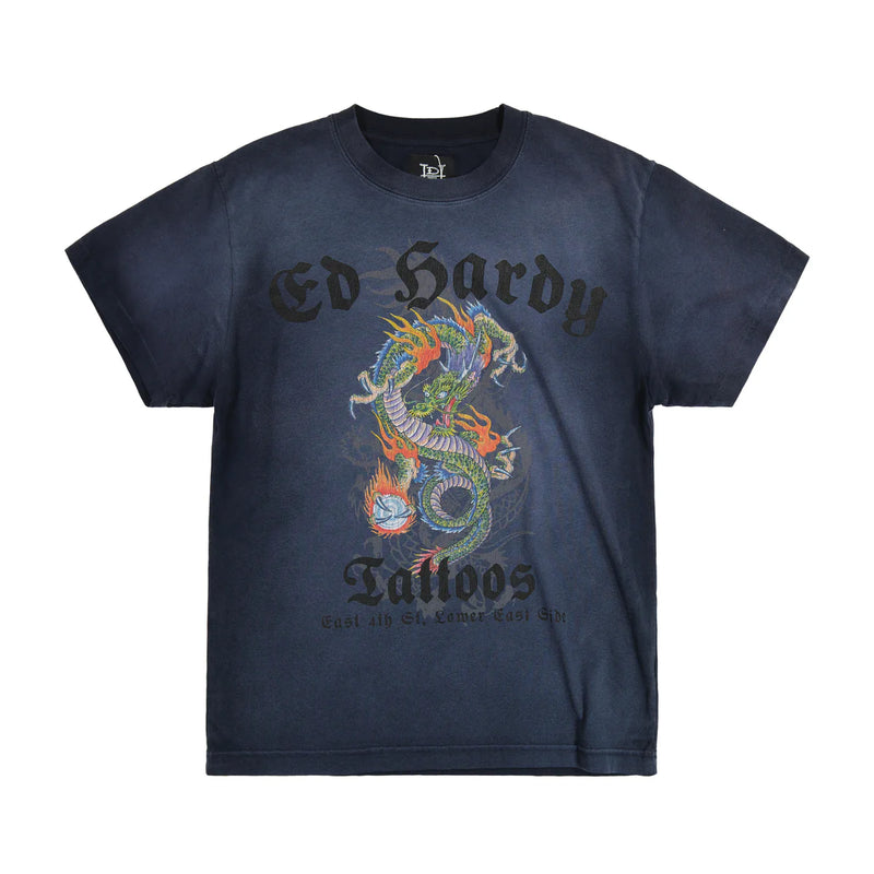 Ed Hardy 'Dragon' T-Shirt (Faded Navy) BAOM1102-5