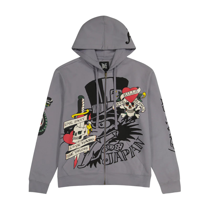 Ed Hardy 'Love Kills Slowly' Zip-Up Hoodie (Light Grey) EHM1301-46